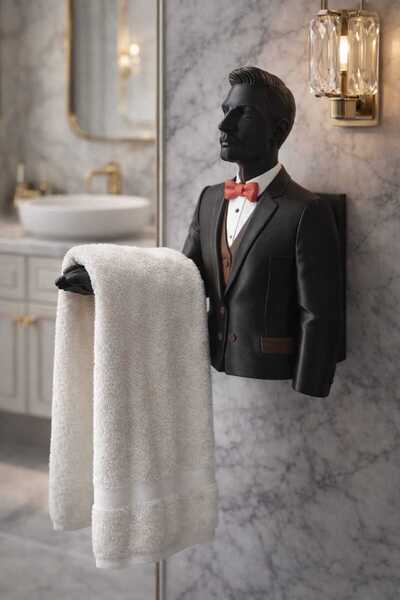 GEZEGENX Havlu Askılığı, Banyo Tuvalet Dekoratif Uşak Figürlü Havluluk, Askılık