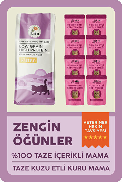 kito Kuzu Etli Yavru Kedi Maması 2 Kg + 8 Adet Fresh Somon Etli %100 Taze İçe...