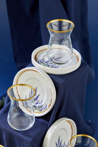 ers erbaşlar Lavender Floral Gold Decorated 12-Piece 6-Person Tea Glass Set