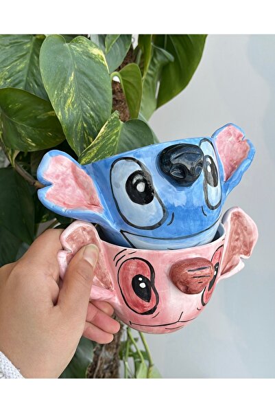 visera مجموعة أكواب سيراميك مصنوعة يدويًا بتصميم شخصيات لطيفة ثنائية اللون با...