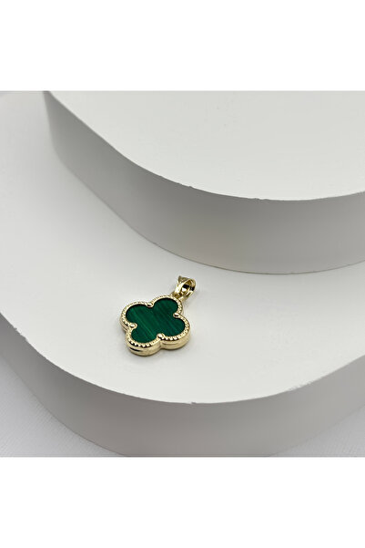 DİAMİNE PIRLANTA 14 Ayar Altın Yeşil Taşlı Yonca Kolye Ucu