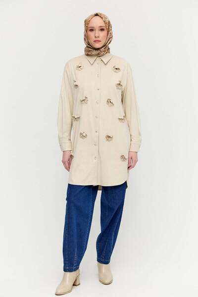 Setrms Çiçek Aplikeli Süet Dokulu Tunik