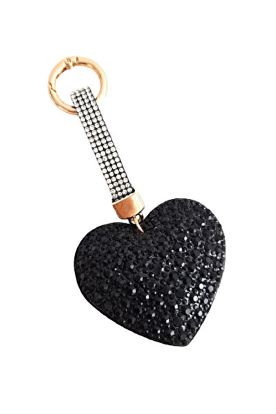 TChic هدية: سلسلة مفاتيح على شكل قلب أسود مرصعة بحجر الزركون وحلية للحقيبة/تع...