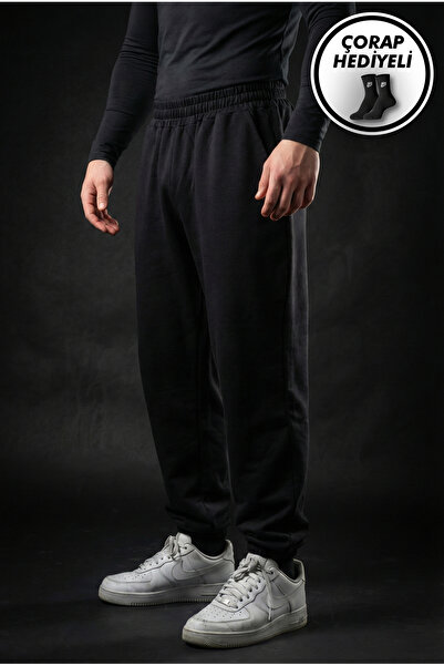 Liber Basic Black Sweatpants with Elastic Legs, Comfortable Cut, Pocketed Jog...