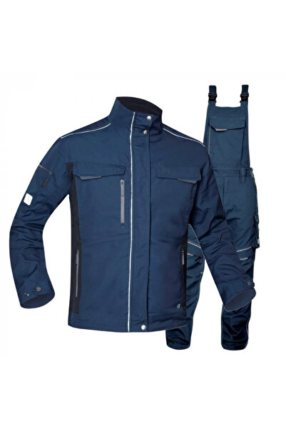 ardon Navy blue hydrophobic work suit set with bib pants, gray color, URBAN+