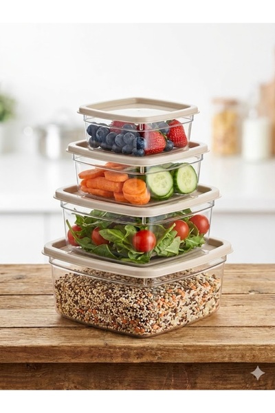 Tasarım Evi Pure 4-Piece Square Storage Container Set (300,500,850,1350ml)
