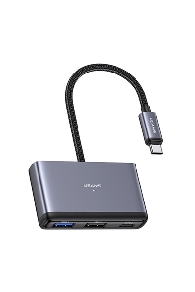 Usams 5-in-1 Multifunctional USB-C Hub: USB-C, USB 3.0, 2.0, TF, SD - Gray