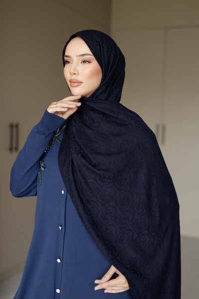 QASSA SHAL Organic Dubai g Pattern Navy Blue Shawl