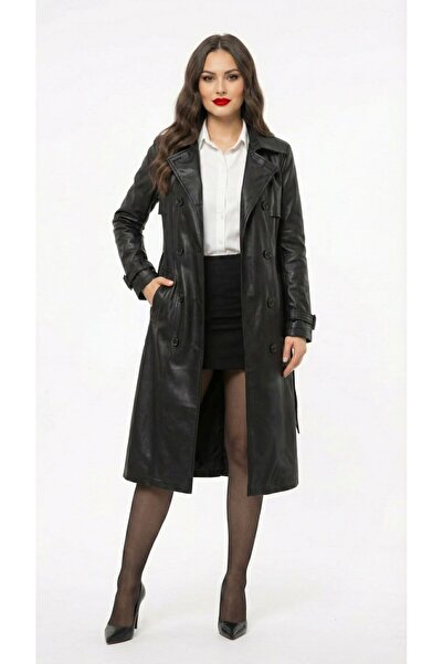Koza Butik Women's Leather Belted Unlined Trench Coat 2500-26-1 (18018)