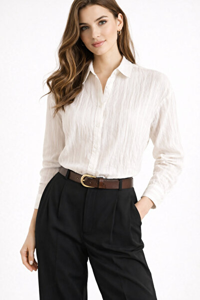 Nuevo Дамска бяла блуза с текстурирана материя, закопчаване отпред, лека и пр...