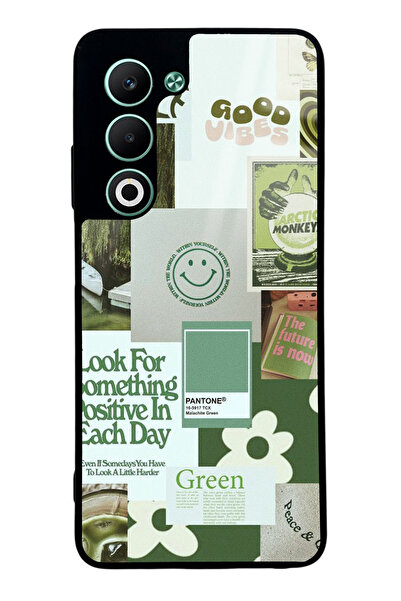 Spoyi Oppo A5 5G Green Sticker Tasarımlı Glossy Telefon Kılıfı