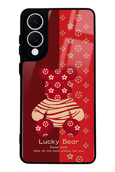 Spoyi غطاء هاتف سامسونج S25 إيدج أحمر لامع بتصميم الدب المحظوظ