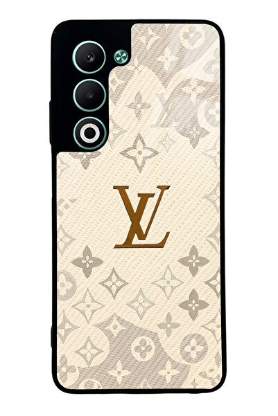 Spoyi Oppo A5 5G Krem LV Tasarımlı Glossy Telefon Kılıfı