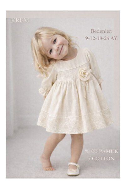 WONDRESS BABY Cream Color 100% Cotton Girls' Dress