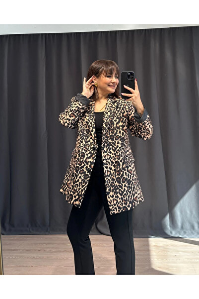 GAMZE ALPTEKİN Lined Leopard Blazer Jacket Premium Quality Perfect Fit