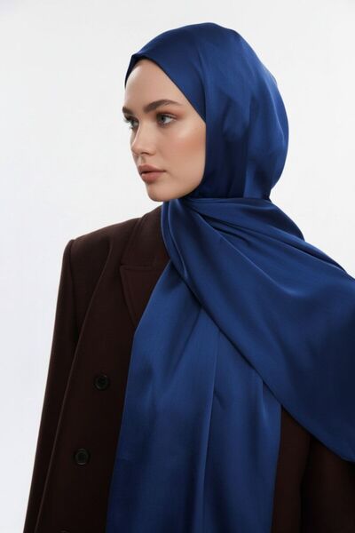Mizalle Parlament & YAQA Özel Saten Dokulu Gece Mavisi Şal