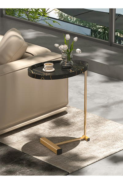 Zeno C-Shaped Marble Top Side Table Gold Frame-Small Modern Accent End Table ...