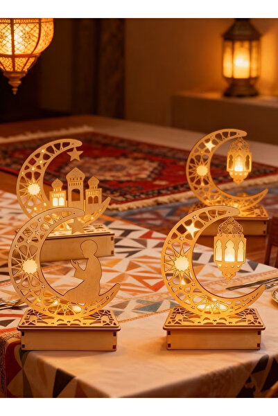 Generic 4-Piece Ramadan Lights, Wooden Ramadan Night Lights, Battery-Powered ...