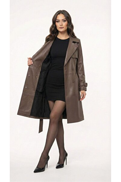 Koza Butik Women's Leather Belted Unlined Trench Coat 2500-26-1 (18018)