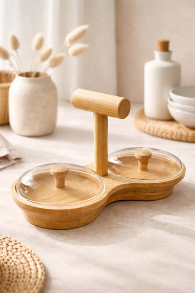 DİVAYS Kapaklı Ahşap 2 Bölmeli Servislik & Kuruyemiş Sunumluk – Şık ve Doğal ...