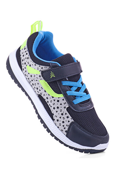 Pine kids Velcro Closure Printed Sports Shoes - Blue & Grey