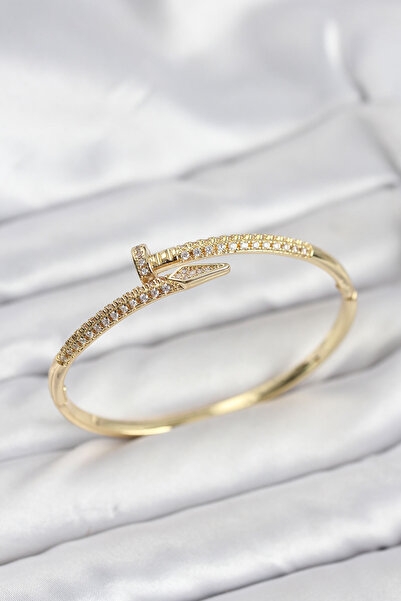 callerrons accessories Brass Gold Color Zircon Stone Nail Model Women's Cuff ...