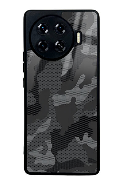 Spoyi Tecno Spark 20 Pro Plus Siyah Kamuflaj Tasarımlı Glossy Telefon Kılıfı