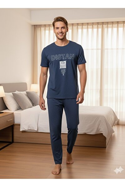 sleeproom Men's Dark Blue Short Sleeve Summer Pajama Set