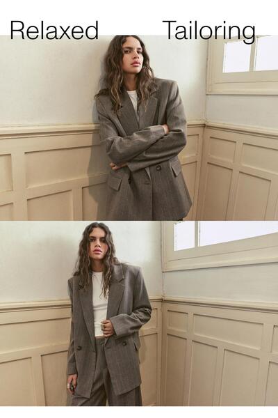 Pull & Bear Çizgili kruvaze blazer