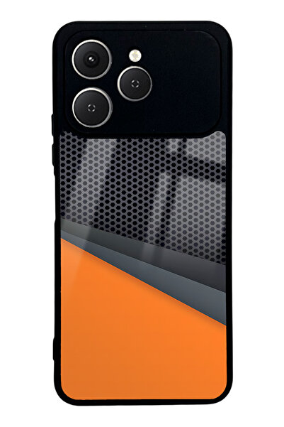 Spoyi Tecno Spark 40 Turuncu Çapraz Tasarımlı Glossy Telefon Kılıfı