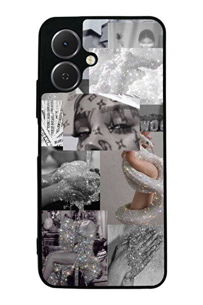 Spoyi Tecno Spark Go 2 Silver Sticker Tasarımlı Glossy Telefon Kılıfı