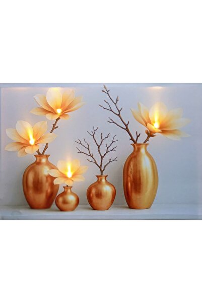 Haki Alışveriş Dünyası Tablo vazolu çiçek 65x45 cm led ışıklı