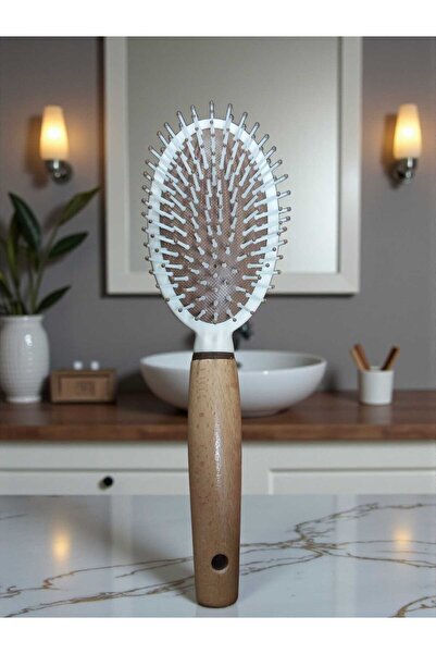 elfnur Wooden Handle Hairbrush with Beaded Tip, Suitable for Daily Use with S...