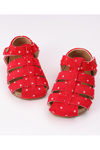 SAPS Polka Dots Printed Velcro Closure Sandals - Red