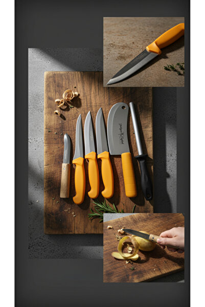 Yatağan Zeybek 6 Piece Stainless Steel Professional Kitchen Knife Set & Masat...