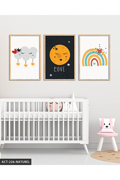 Evinemoda Тричастна картина с дървена рамка с небесна тематика ACT