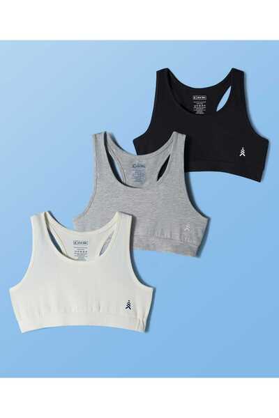 Pine kids Cotton Elastane Solid Bralettes (Pack of 3) - Black, White, Grey (C...