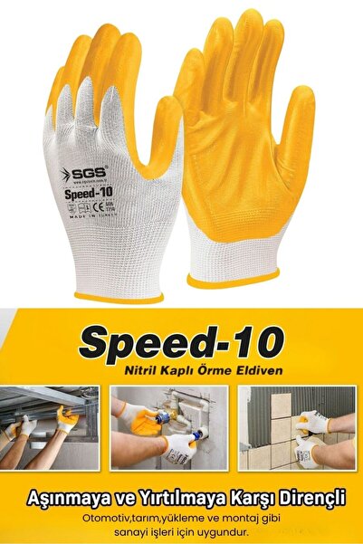 SGS 7709 Nitrile Coated Knitted Gloves Yellow Speed-9 10