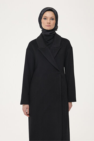 Tuğba Yün Karışımlı Kuşaklı Kaban - Siyah