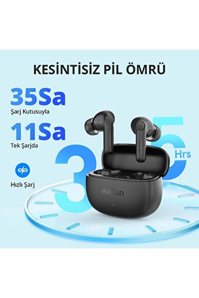 EARFUN Air Life Bluetooth Kulakiçi Kulaklık - Bluetooth 5.4 - 35 Saate Kadar Kullanım Süresi - Siyah