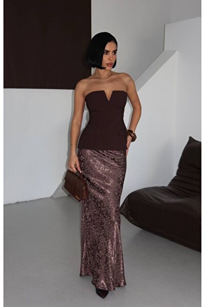 NEW JOURNAL Дамска сатенена пола с принт „Битър кафе“ YEL221802