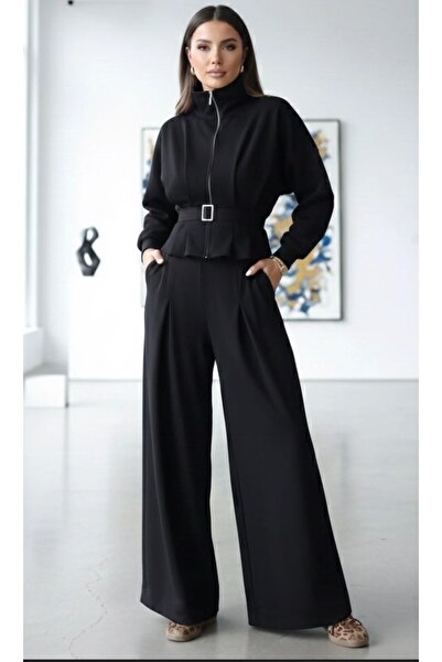 KASİDE kemerli pileli fermuarlı takım