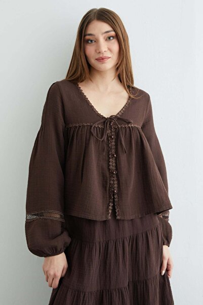 Fulla Moda Lace Buttoned Muslin Shirt