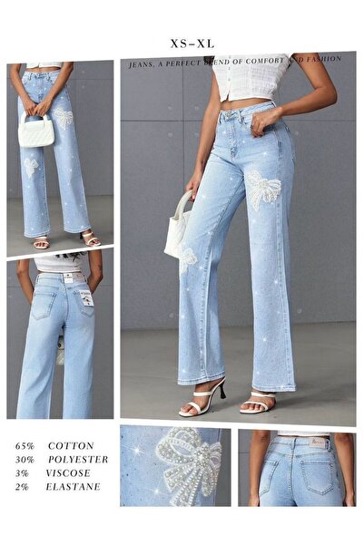 Alexa&Bruno Women's elastic jeans with applied stones and bows