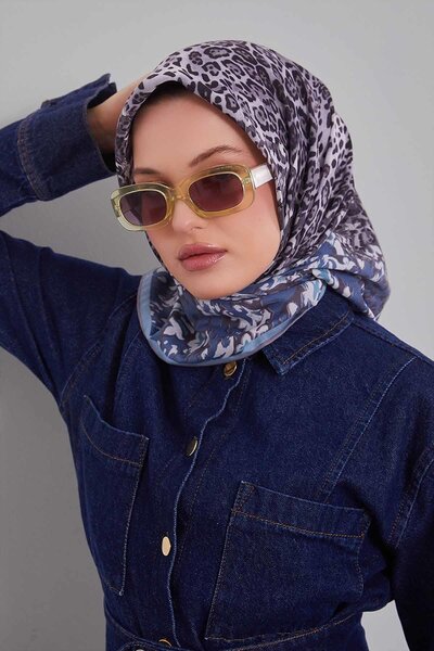 Levidor Turquoise Mixed Leopard Pattern Silk Coton Scarf