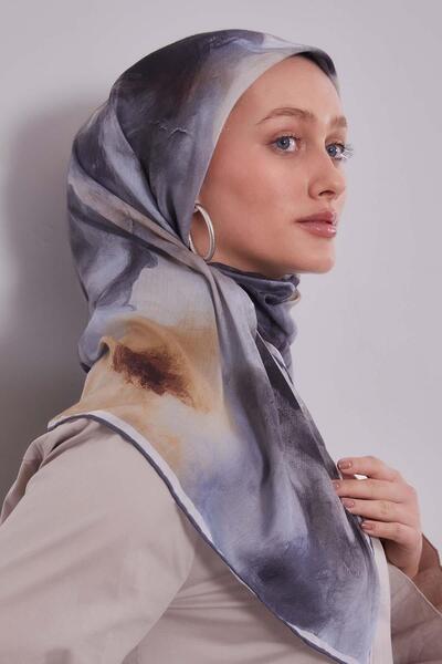Levidor Dark grey lotus flower silk cotton scarf