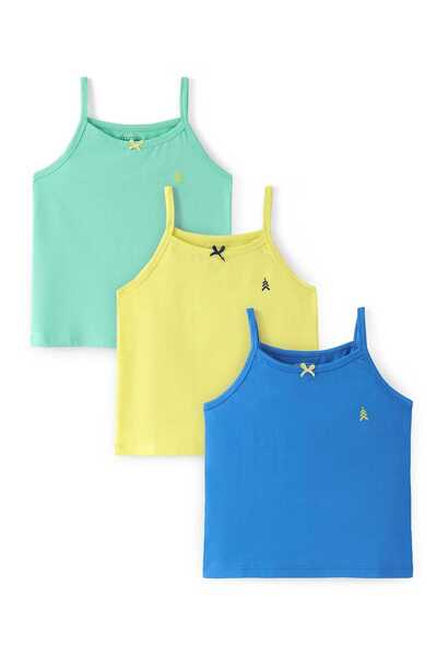 Pine kids Cotton Lycra Knit Sleeveless Solid Color Slips Pack of 3 - Blue/Gre...