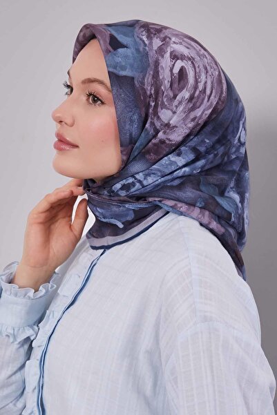 Levidor Indigo tulip pattern silk cotton scarf