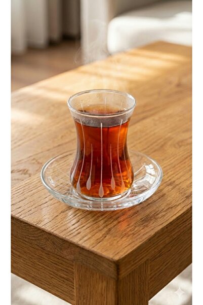 DECOSTYLE Paşabahçe Yakut Decorated Fine Bell-Shaped 12-Piece Tea Set for 6 P...