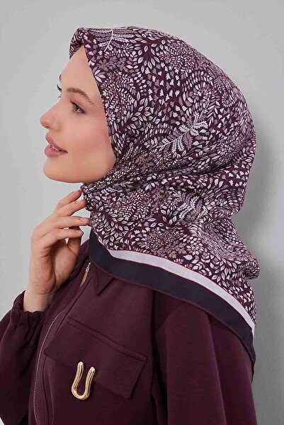 Levidor Burgundy Mini Leaf Pattern Silk Cotton Scarf